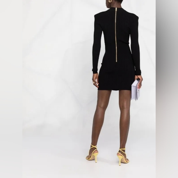 Structured Black Knit Dress | Ribbed, Button Detail | Sophisticated Everyday - Picture 7 of 11